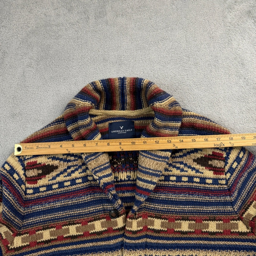 American Eagle Mens Large Southwestern Shawl Collar Button Cardigan Sweater Blue - Picture 13 of 13